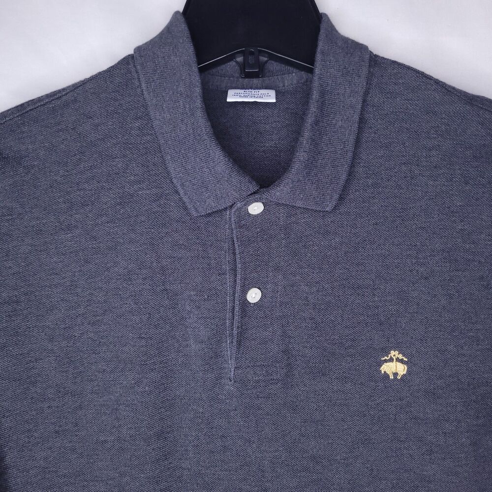 Brooks Brothers Polo Shirt Mens Large Gray Supima Cotton Performance Slim Fit